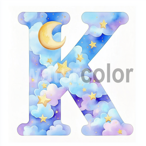 Watercolor Dreamy Cloud Letter K