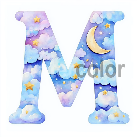 Watercolor Dreamy Cloud Letter M