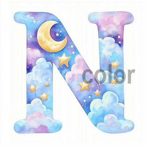 Watercolor Dreamy Cloud Letter N