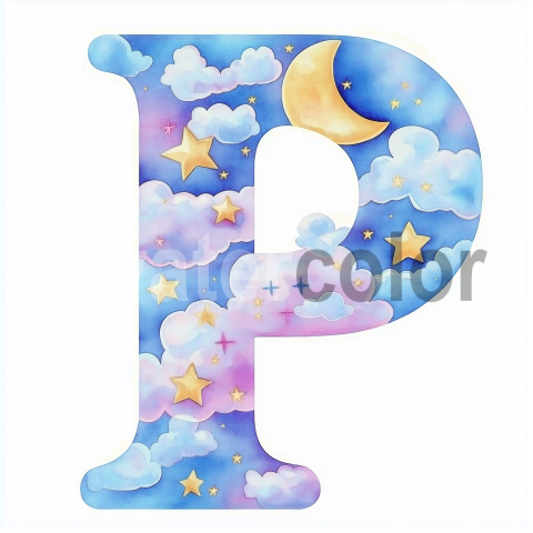 Watercolor Dreamy Cloud Letter P