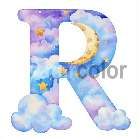 Watercolor Dreamy Cloud Letter R