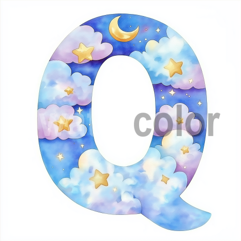 Watercolor Dreamy Cloud Letter Q