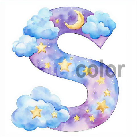 Watercolor Dreamy Cloud Letter S