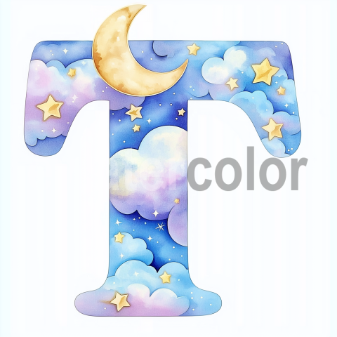 Watercolor Dreamy Cloud Letter T