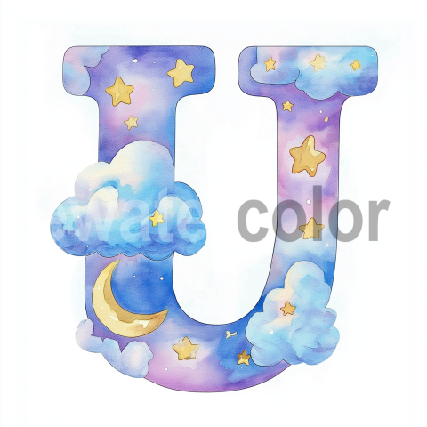 Watercolor Dreamy Cloud Letter U