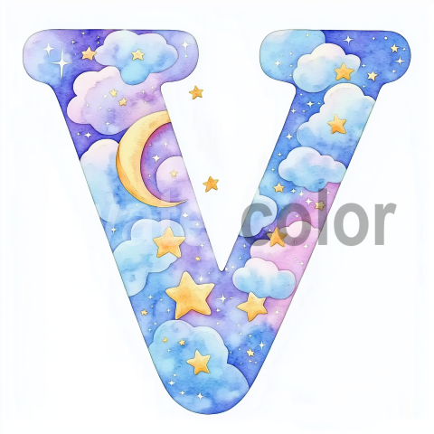 Watercolor Dreamy Cloud Letter V