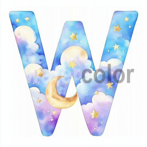 Watercolor Dreamy Cloud Letter W