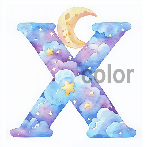 Watercolor Dreamy Cloud Letter X