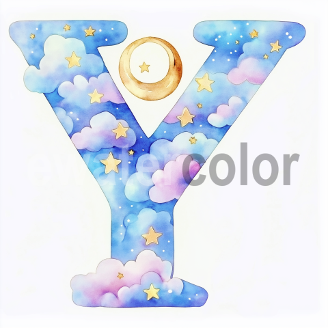 Watercolor Dreamy Cloud Letter Y