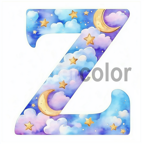 Watercolor Dreamy Cloud Letter Z