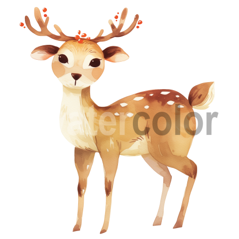 Cute Christmas transparent watercolor Reindeer