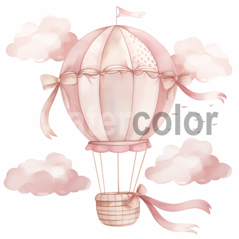 Beautiful dreamy watercolor hot air balloon