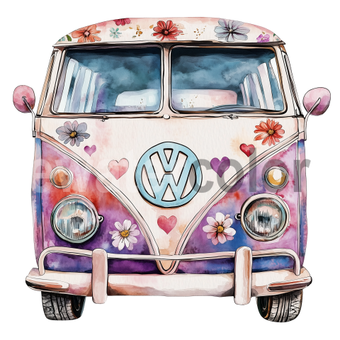 VW Campervan Watercolor Illustration