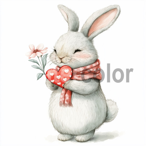 Watercolor Bunny and Heart illustration