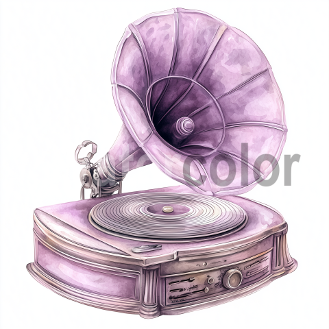 Purple Watercolor vintage gramophone