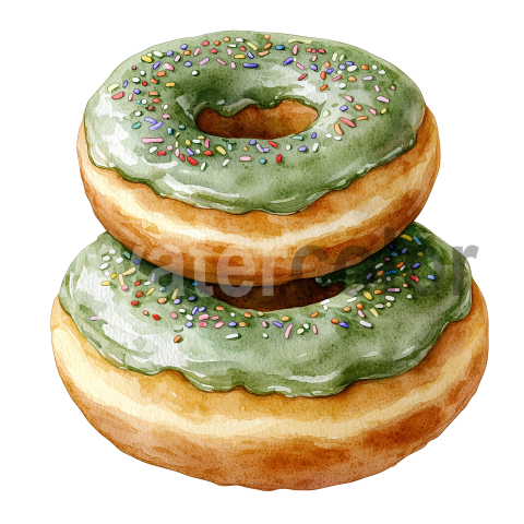 Watercolor green donuts transparent background