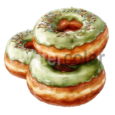 Stacked green waterocolor donuts transparent illustration