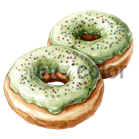 Two green watercolor transparent donuts