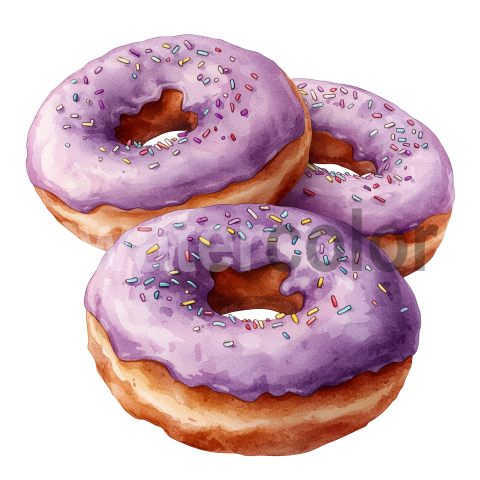 Watercolor purple donuts transparent illustration