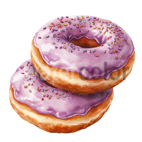 Two purple watercolor transparent donuts